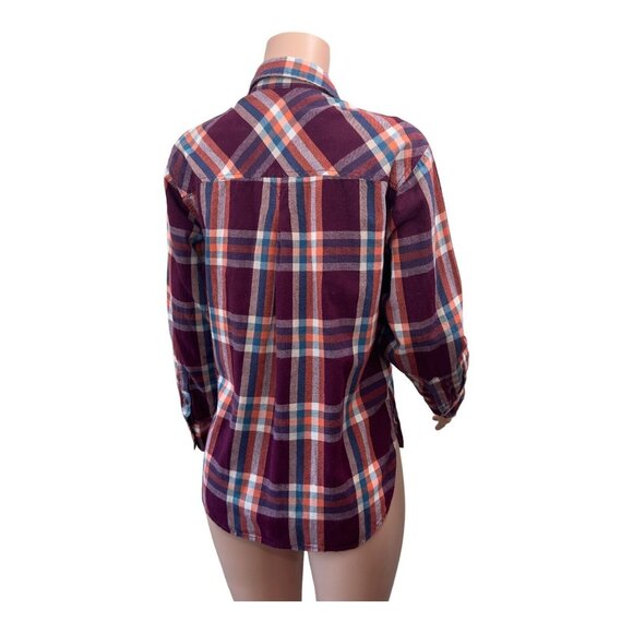Time and Tru Women Flannel Button Down Shirt SZ M Classic Coloful Plaid Cotton - Picture 14 of 16